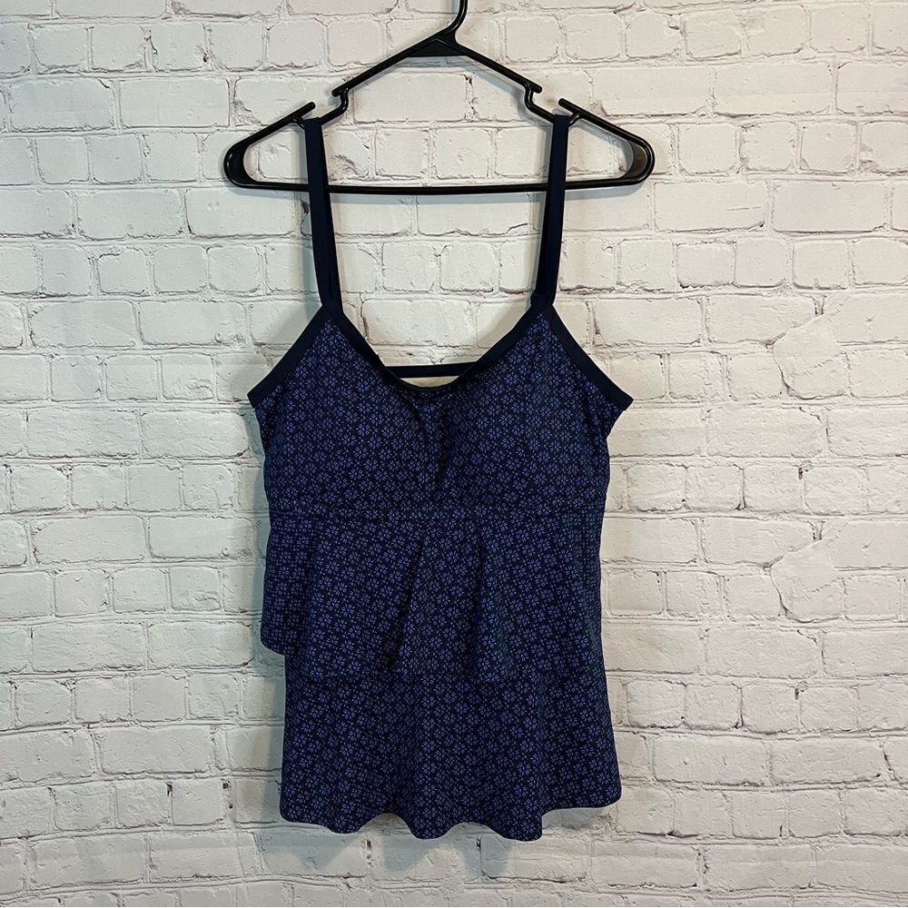 Swimsuit for All Tiered Tankini Top Navy Medallion size 14